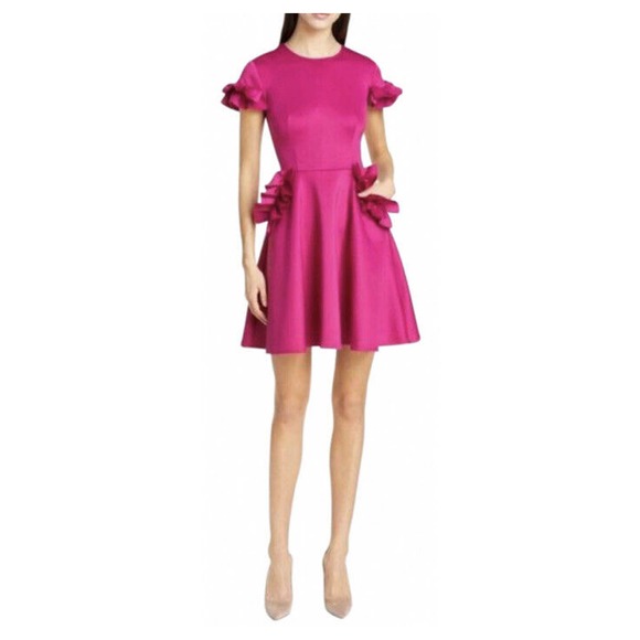 Ted Baker Dresses & Skirts - Ted Baker Luuciee Fit Flare Ruffle Scuba Dress Barbiecore Valentines Size 1 XS
